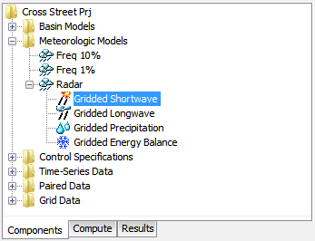 A Meteorologic Model using the Gridded Shortwave Method with a Component Editor for all subbasins in the Meteorologic Model