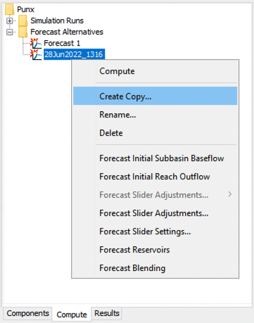 Copying a Forecast Alternative from the Watershed Explorer