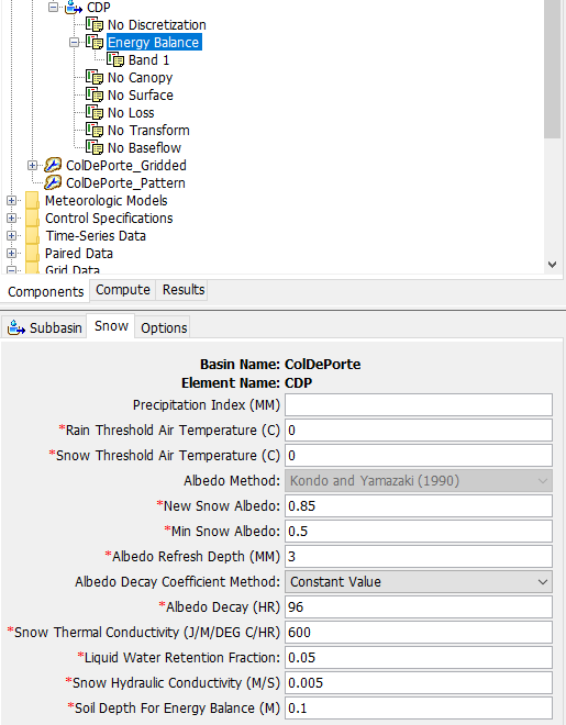 Elevation Band Energy Balance Component Editor