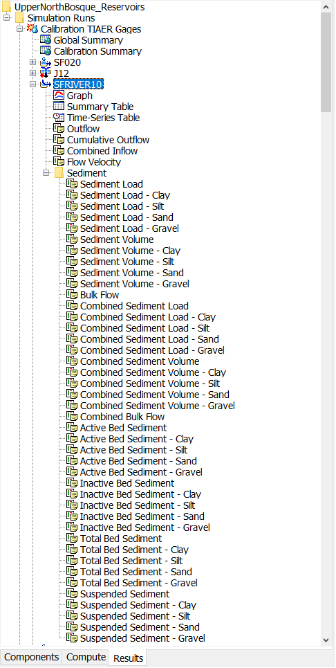 Sediment results for a reach element