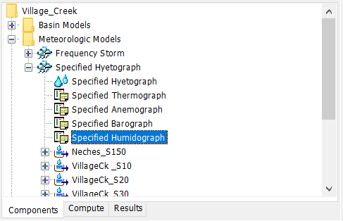 A Meteorologic Model using the Specified Humidograph Dew Point Method with a Component Editor for all subbasins