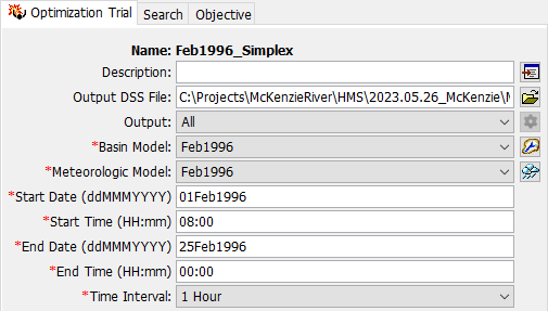 The Optimization Trial tab of the Component Editor