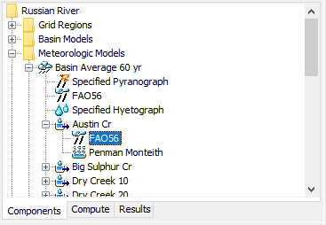 A Meteorologic Model using the FAO56 Longwave Method with a Component Editor for all subbasins, and a separate Component Editor for each individual subbasin