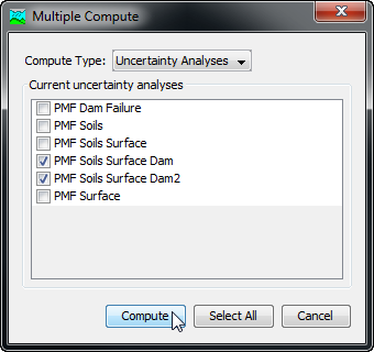 Selecting multiple uncertainty analyses for sequential compute