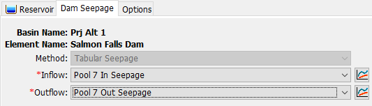 Dam Seepage Component Editor showing seepage into a reservoir