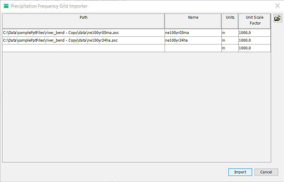 Precipitation Frequency Grid Importer Dialog