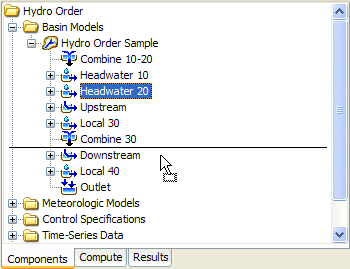 Manually moving an element in the hydrologic order by dragging it and dropping into position