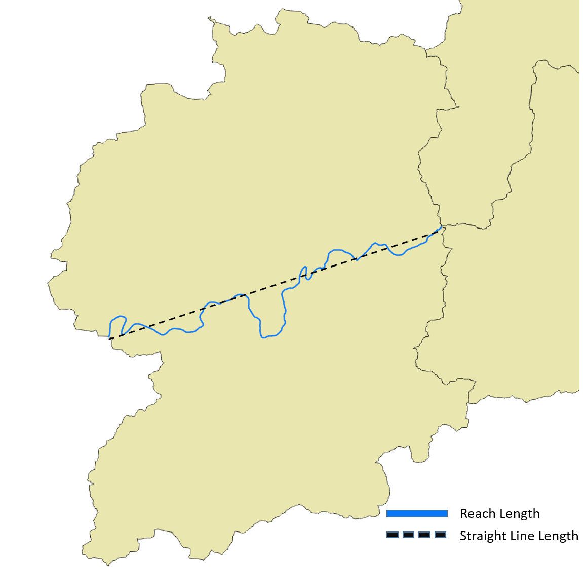 Illustrating the Straight Line Length used for computing the Reach Sinuosity