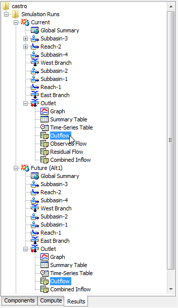 Selecting computed outflow from the same element in two different Simulation Runs