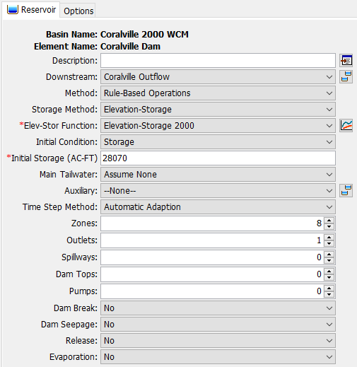 Reservoir Element Component Editor