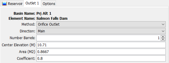 Outlet Component Editor with the Orifice Method selected