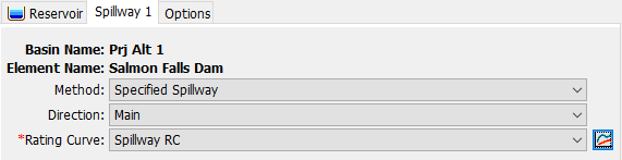 Spillway Component Editor with the User-Specified Method selected