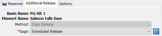 Additional Release Component Editor showing a selected discharge gage