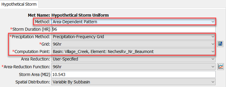 Hypothetical Storm Met Model - Area Dependent Pattern