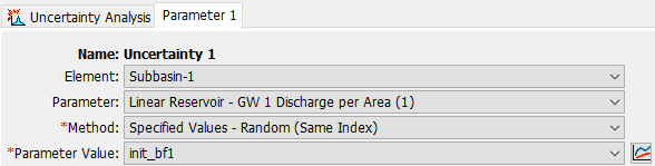 Specified Values - Random (Same Index) Uncertainty Analysis set up with a Parameter Value Paired Data record