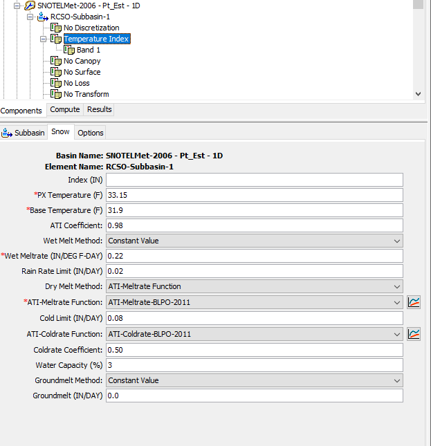 Elevation Band Temperature Index Component Editor