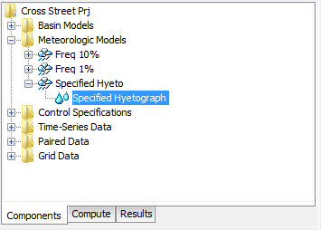 A Meteorologic Model using the Specified Hyetograph Precipitation Method with a Component Editor for all subbasins