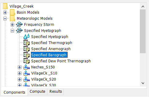 A Meteorologic Model using the Specified Barograph Pressure Method with a Component Editor for all subbasins