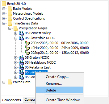 Preparing to delete a gage from the Watershed Explorer