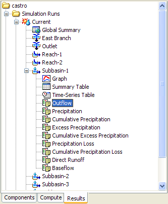 Selecting simulation run results from the Watershed Explorer