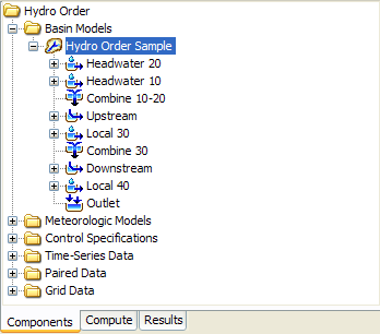 Watershed Explorer showing hydrologic order corresponding to the elements shown i the previous figure