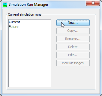 Beginning the process of creating a new Simulation Run using the Simulation Run Manager