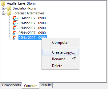 Figure 4. Copying a forecast alternative from the Watershed Explorer.