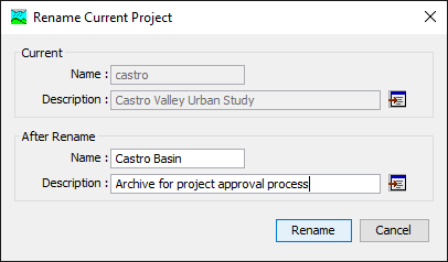 Figure 5.  Renaming a current project. 