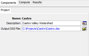 Figure 7. Project component editor accessed by clicking on the top node of the Watershed Explorer. The top node is labeled with the project name.