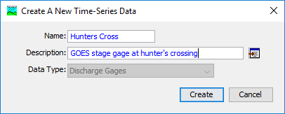 Figure 2. Creating a new time-series gage.