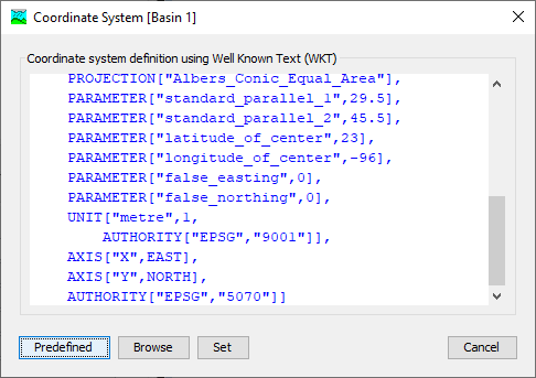 Figure 7. Coordinate system specification in the definition text field.