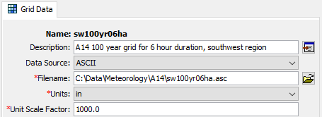 Figure 10. Component editor for a precipitation-frequency gridset, sourced from an ASCII raster file.