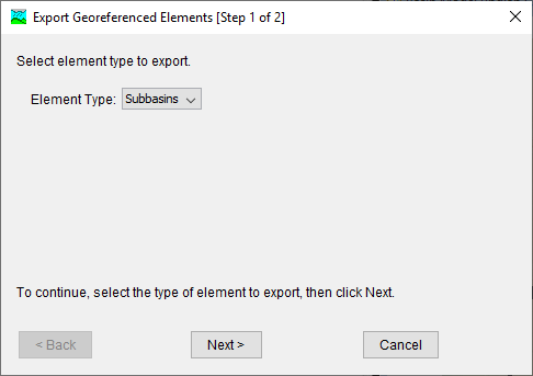 Figure 22. Step 1 of Export Georeferenced Elements wizard.