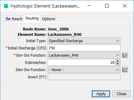 Figure 5. Modified Puls routing method editor.