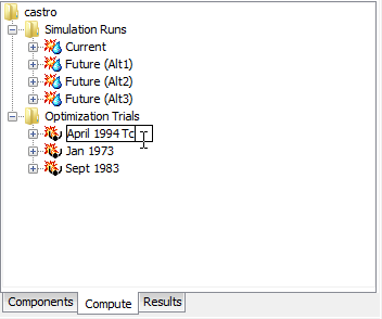 Figure 6. Renaming an optimization trial in the Watershed Explorer.