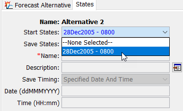 Figure 10. Starting the forecast alternative using a save states file.
