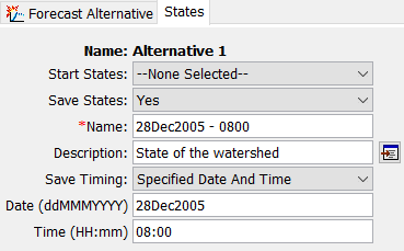 Figure 11. Configuring a forecast alternative to save states during the compute time window.