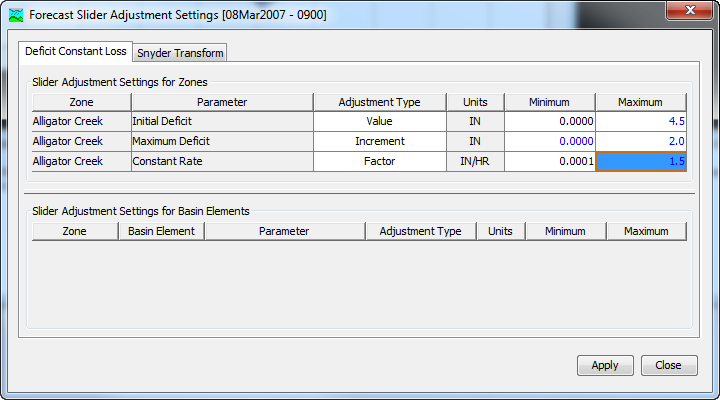 Figure 7. Configuring settings for the selected slider adjustments.