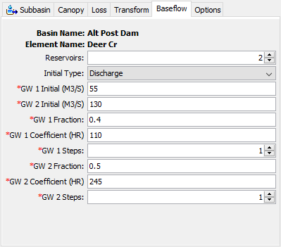 Figure 4. Linear reservoir baseflow method editor.