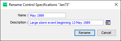 Figure 4. Renaming a control specifications. This was accessed from the Control Specifications Manager.