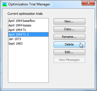 Figure 7. Preparing to delete an optimization trial from the Optimization Trial Manager.