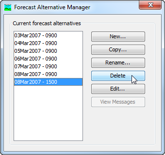 Figure 7. Deleting a forecast alternative from the Forecast Alternative Manager.