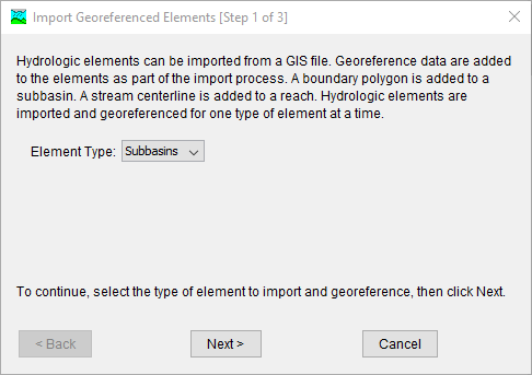 Figure 19. Step 1 of the Import Georeferenced Elements wizard.