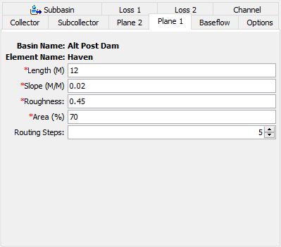 Figure 5. Kinematic Wave Plane Component Editor