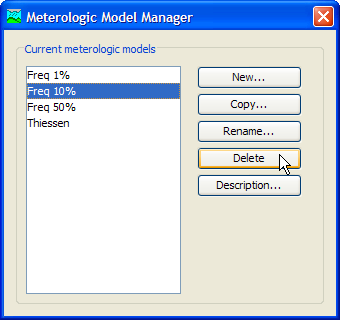 Figure 6. Preparing to delete a meteorologic model from the Meteorologic Model Manager.