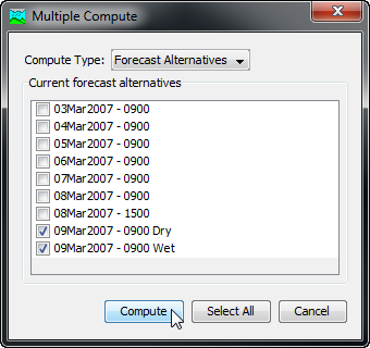 Figure 3. Selecting multiple forecast alternatives for sequential compute.