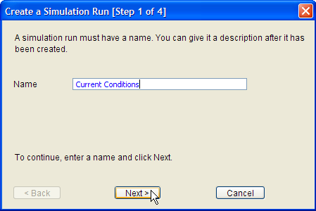 Figure 5. Using the wizard to create a new simulation run.