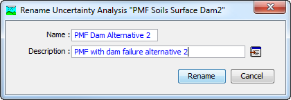 Figure 5. Renaming an uncertainty analysis. This was accessed from the Uncertainty Analysis Manager