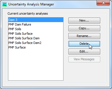 Figure 7. Preparing to delete an uncertainty analysis from the Uncertainty Analysis Manager