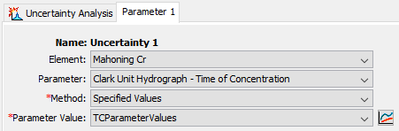 Figure 17. Specified Values Uncertainty Analysis set up with a Parameter Value Paired Data record
